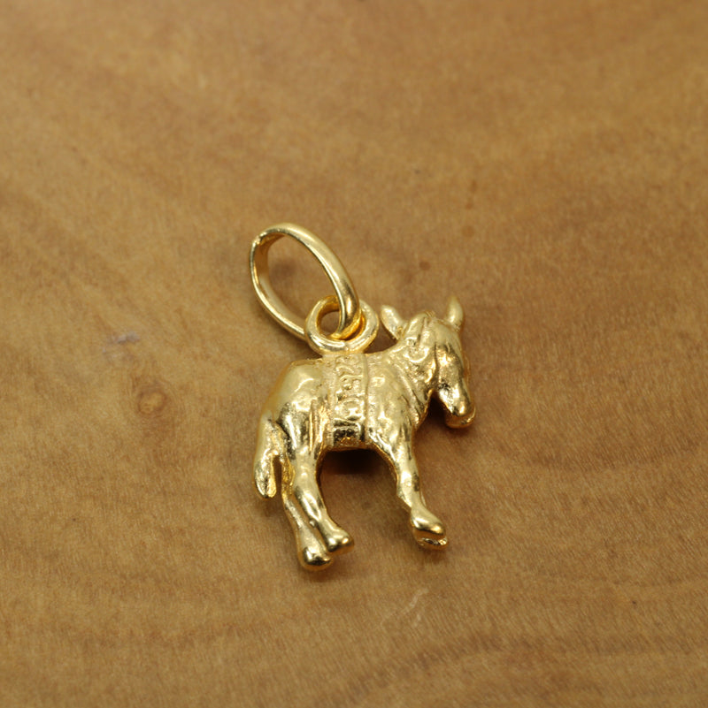 Gold 3-D Donkey or Burro Necklace in 14kt Gold Vermeil for him or her