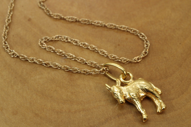 Gold 3-D Donkey or Burro Necklace in 14kt Gold Vermeil for him or her