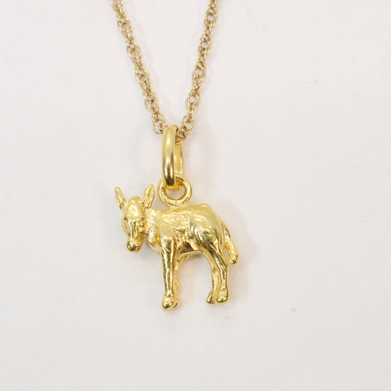 Gold 3-D Donkey or Burro Necklace in 14kt Gold Vermeil for him or her