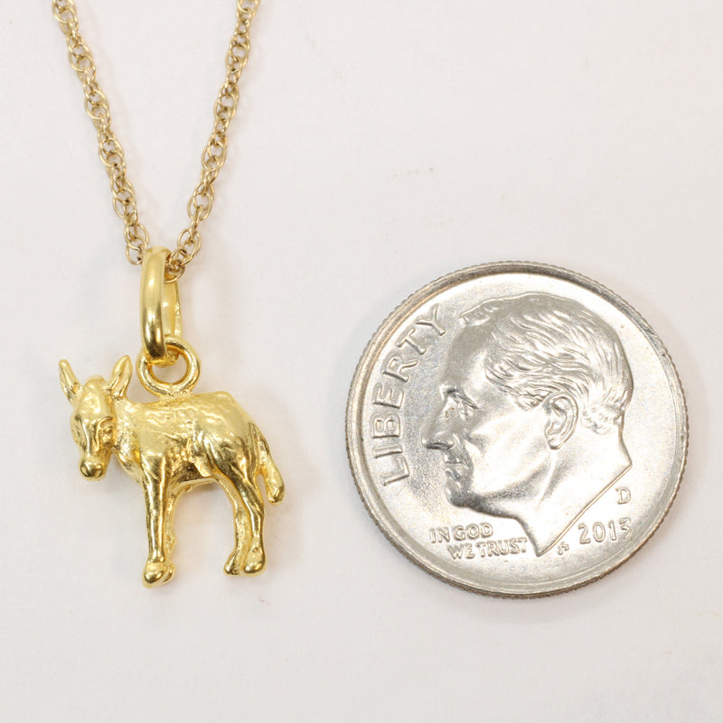 Gold 3-D Donkey or Burro Necklace in 14kt Gold Vermeil for him or her