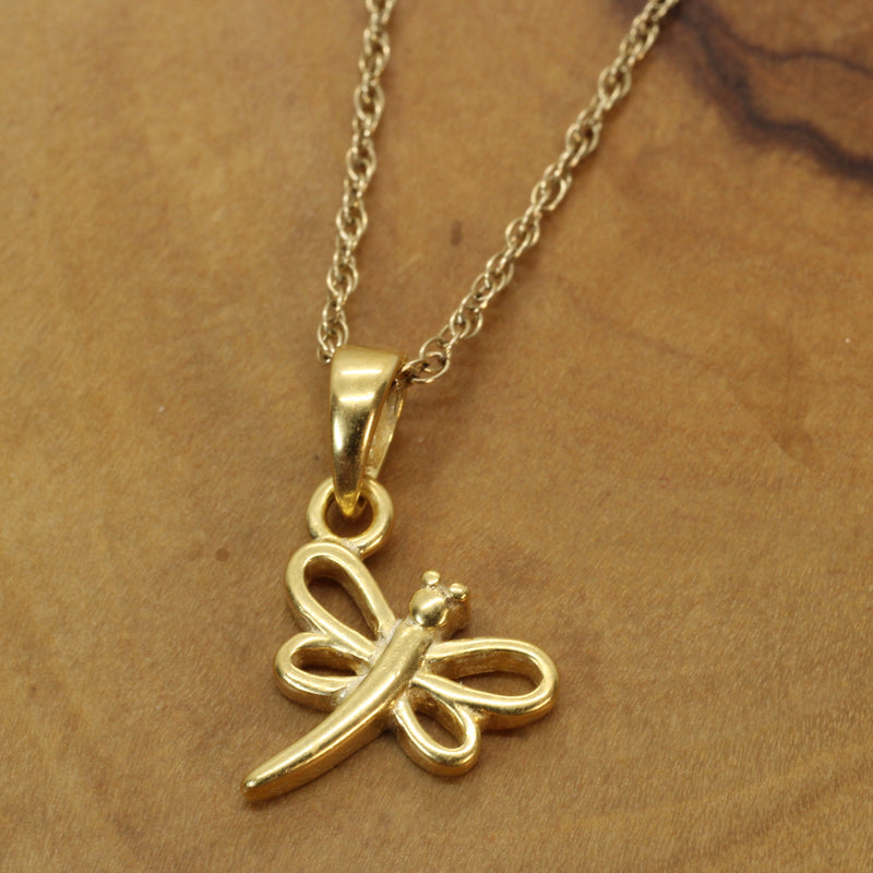 Gold Dragonfly Silhouette Necklace made in 14kt gold vermeil for him or her