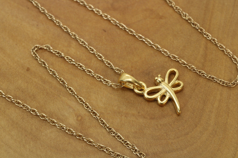 Gold Dragonfly Silhouette Necklace made in 14kt gold vermeil for him or her