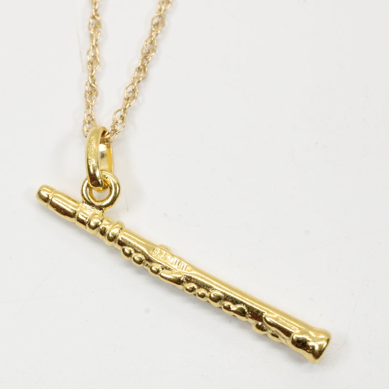 Gold Flute Necklace for him or her made in 14kt gold vermeil