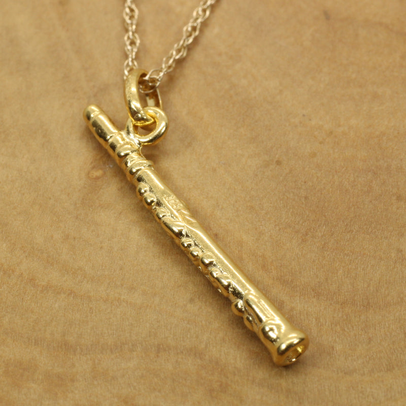 Gold Flute Necklace for him or her made in 14kt gold vermeil