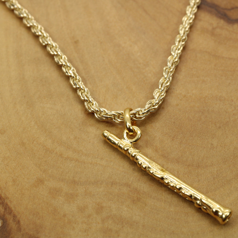 Gold Flute Necklace for him or her made in 14kt gold vermeil