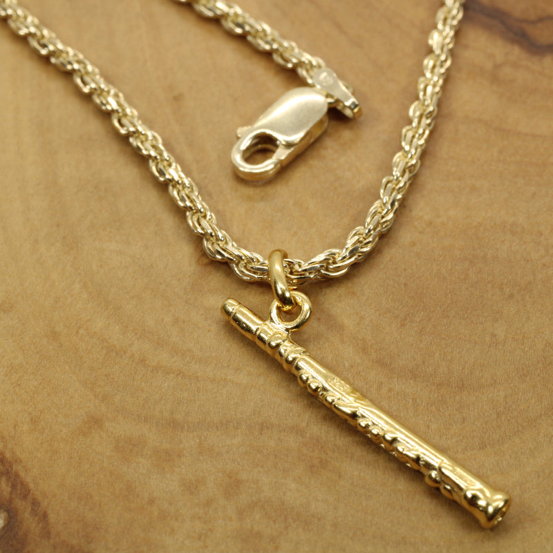 Gold Flute Necklace for him or her made in 14kt gold vermeil