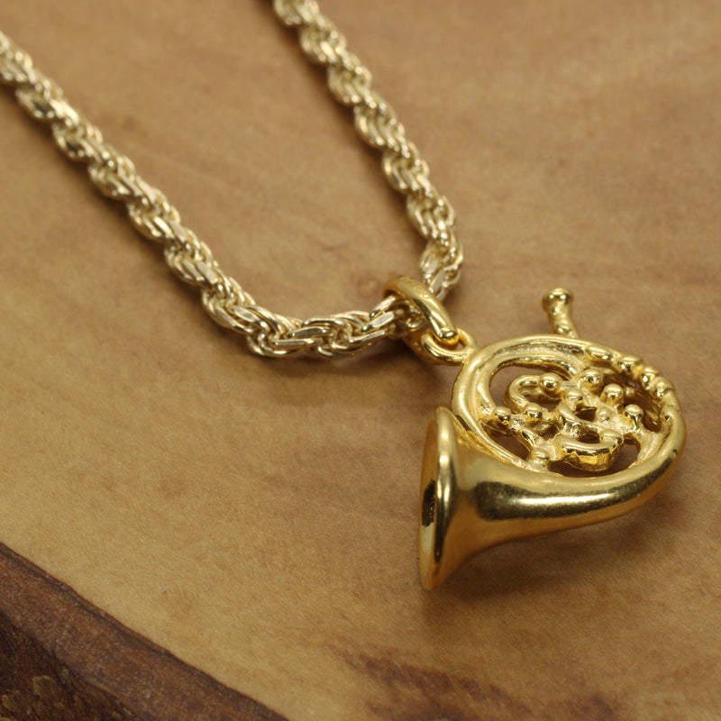 Gold French Horn Necklace for him or her made in 14kt gold vermeil