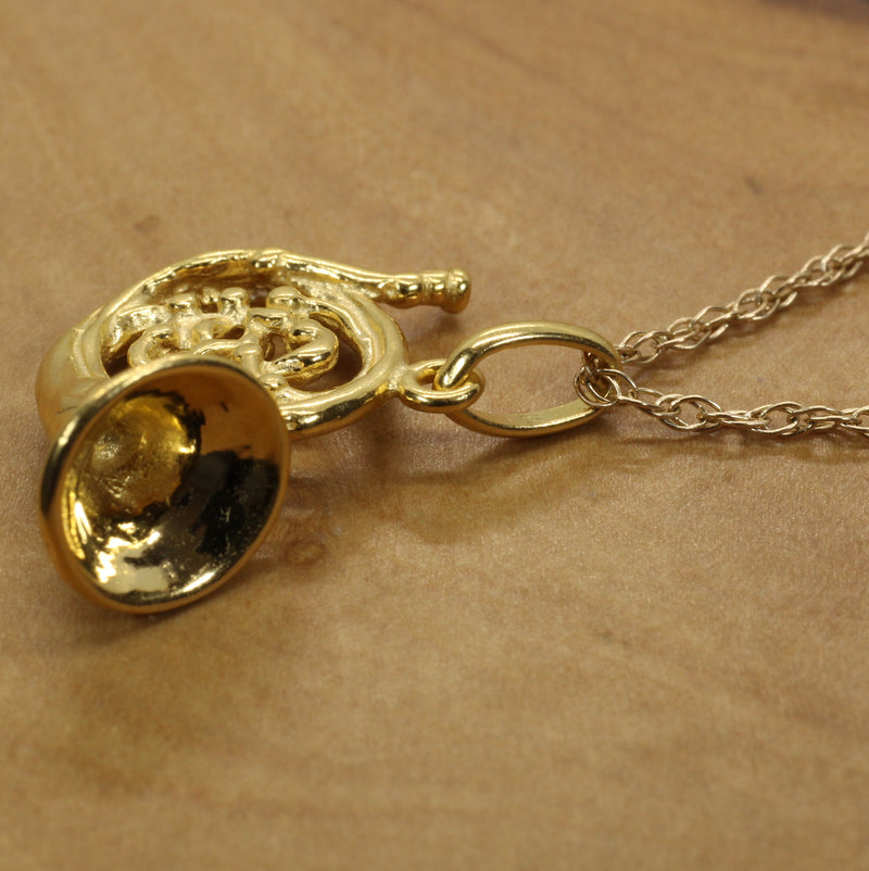 Gold French Horn Necklace for him or her made in 14kt gold vermeil