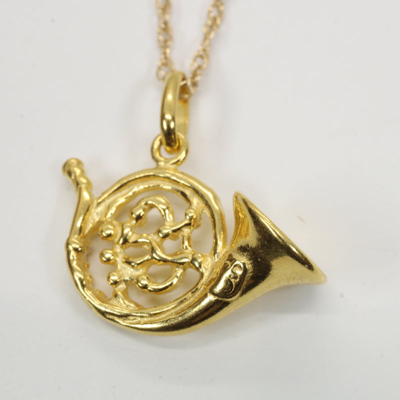 Gold French Horn Necklace for him or her made in 14kt gold vermeil