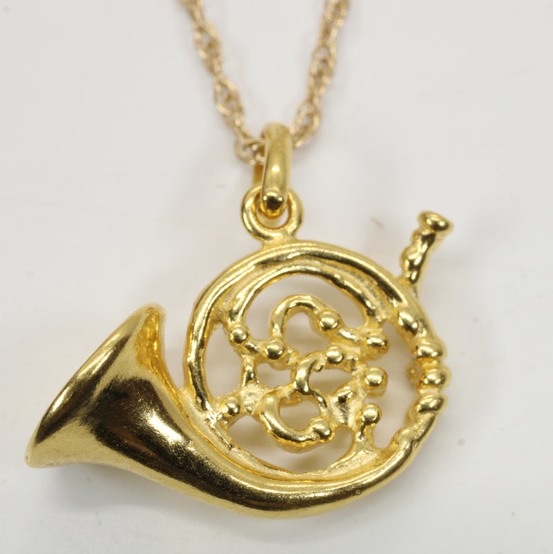 Gold French Horn Necklace for him or her made in 14kt gold vermeil