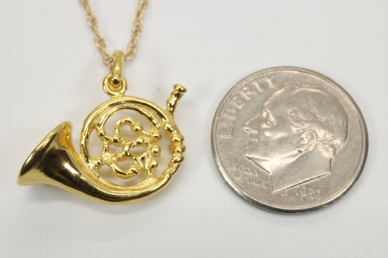 Gold French Horn Necklace for him or her made in 14kt gold vermeil