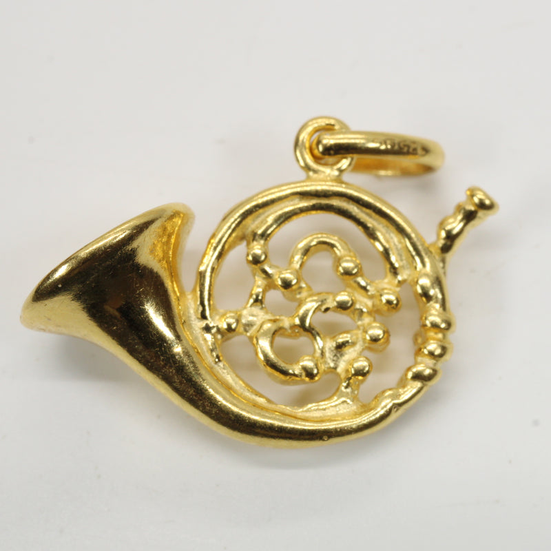 Gold French Horn Necklace for him or her made in 14kt gold vermeil