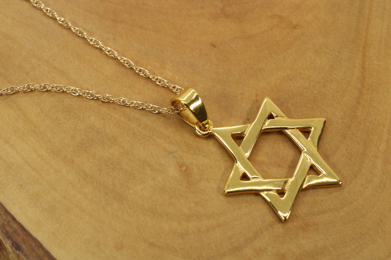 Gold Star of David Symbol Necklace made in 14kt gold vermeil