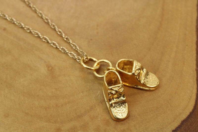 Gold Pair of Baby Shoes Necklace made in 14kt gold Vermeil for new mom