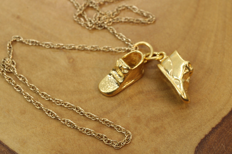 Gold Pair of Baby Shoes Necklace made in 14kt gold Vermeil for new mom