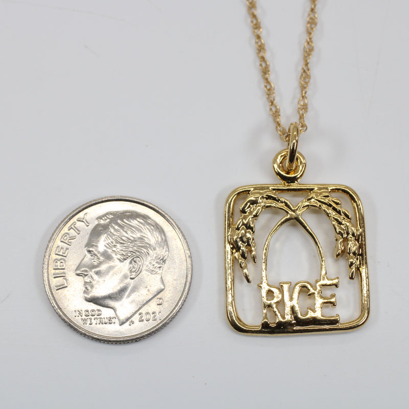 Gold Rice Logo Necklace with Frame in 14kt gold vermeil for her