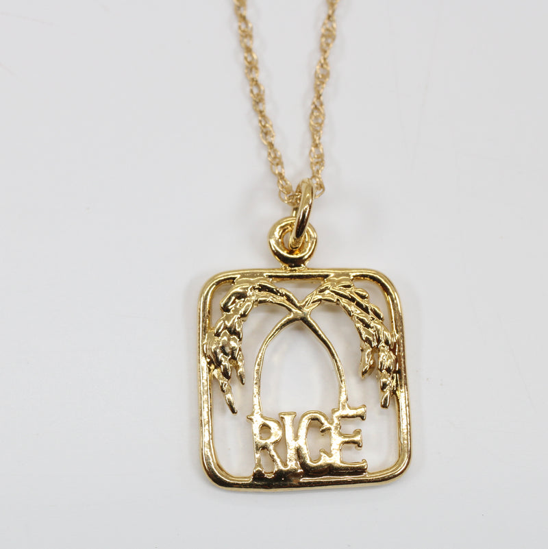 Gold Rice Logo Necklace with Frame in 14kt gold vermeil for her