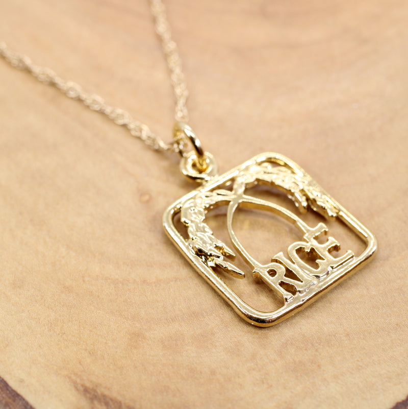 Gold Rice Logo Necklace with Frame in 14kt gold vermeil for her