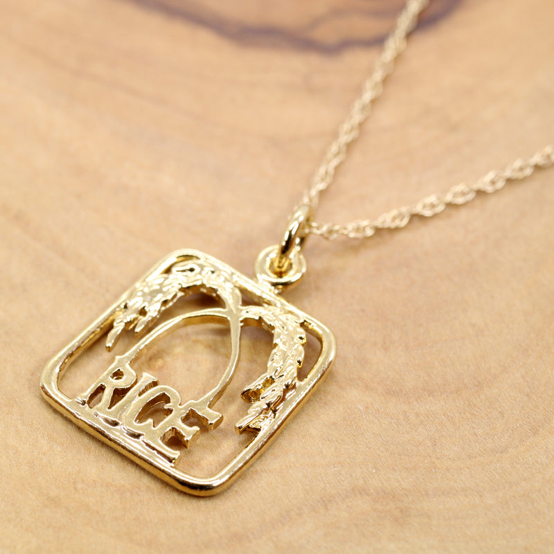 Gold Rice Logo Necklace with Frame in 14kt gold vermeil for her