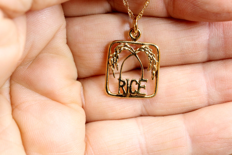 Gold Rice Logo Necklace with Frame in 14kt gold vermeil for her