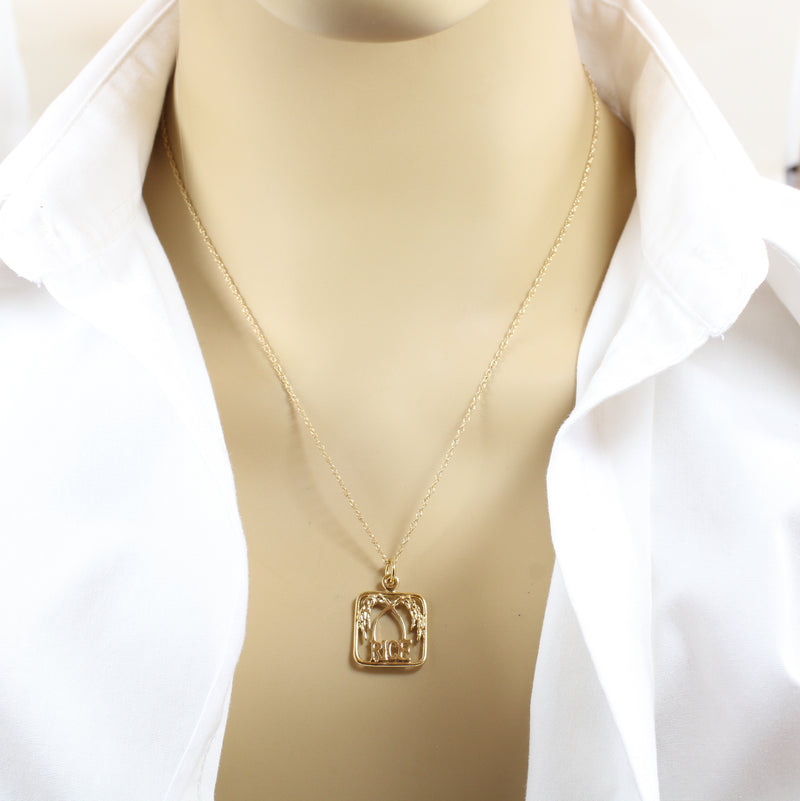 Gold Rice Logo Necklace with Frame in 14kt gold vermeil for her