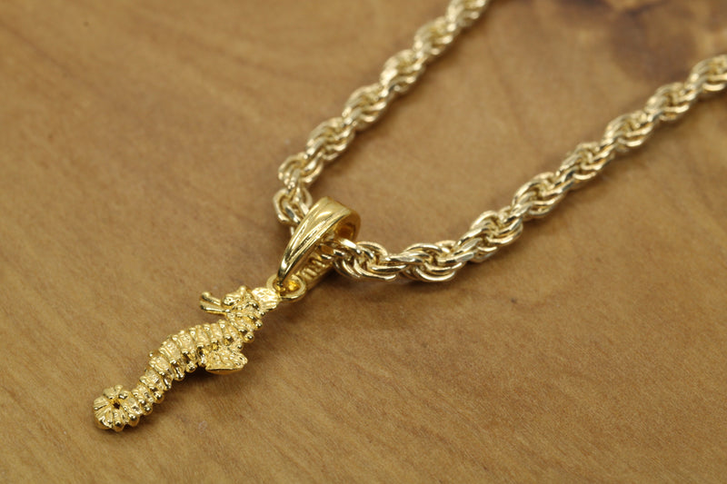 Gold Seahorse Necklace for him or her made in gold vermeil