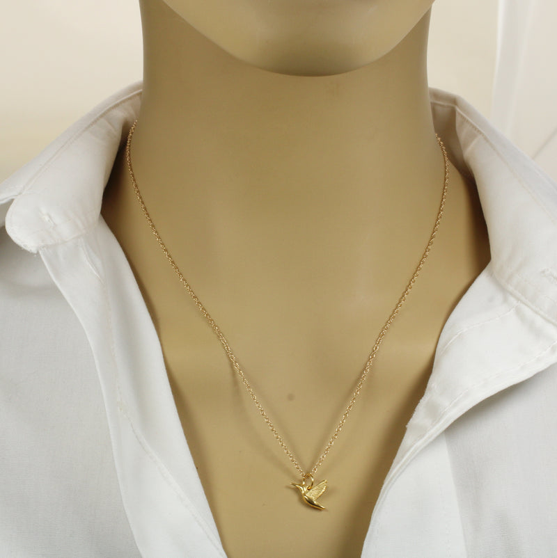 Small Gold Hummingbird Necklace for her made in gold vermeil