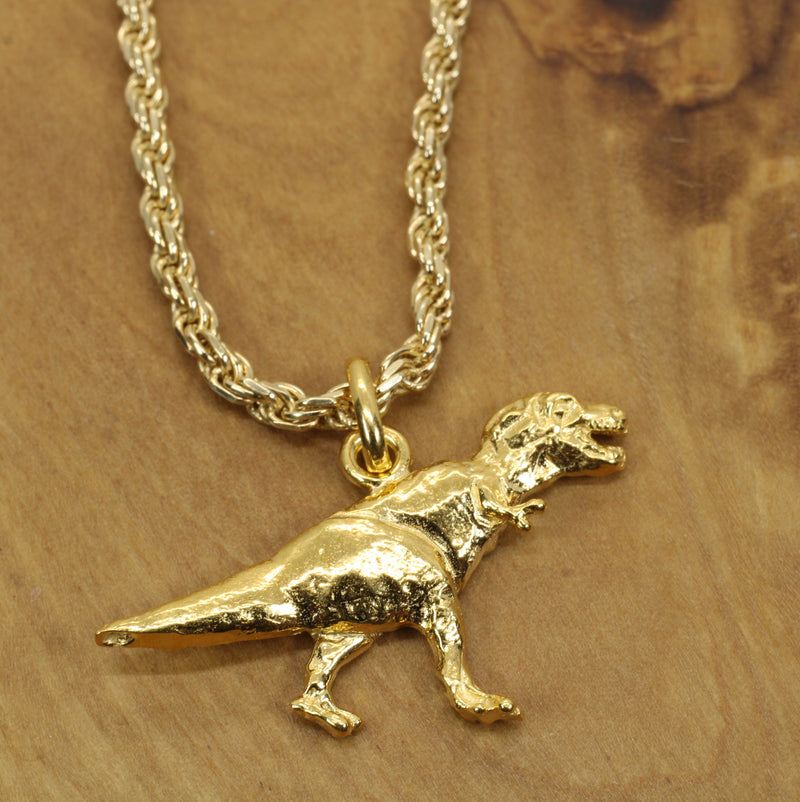 Gold T-Rex Dinosaur Necklace for him or her made in gold vermeil