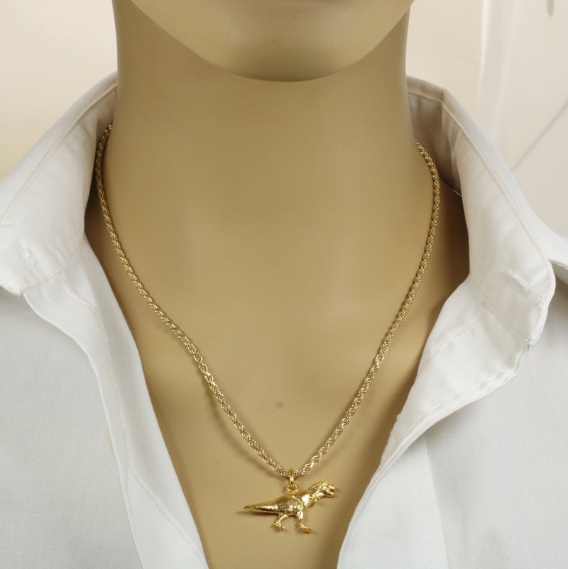 Gold T-Rex Dinosaur Necklace for him or her made in gold vermeil