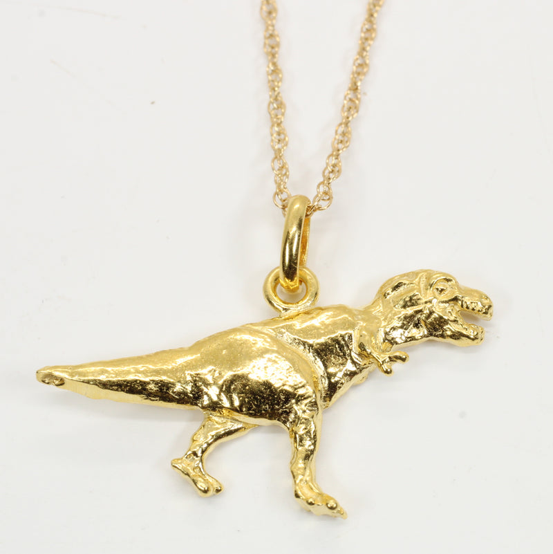 Gold T-Rex Dinosaur Necklace for him or her made in gold vermeil