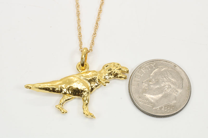 Gold T-Rex Dinosaur Necklace for him or her made in gold vermeil
