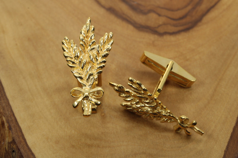 Triple Wheat Head Cuff Links in 14kt gold vermeil for him