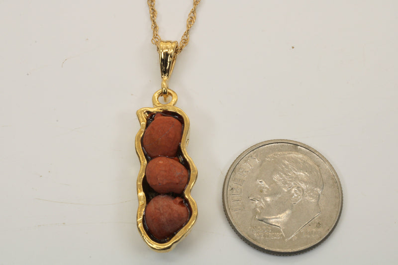 Gold Red Jasper Peanut Necklace with three peanuts 14kt Gold Vermeil