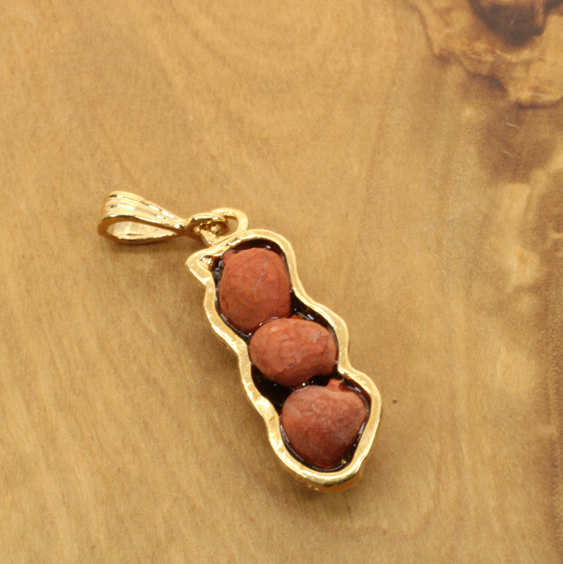 Gold Red Jasper Peanut Necklace with three peanuts 14kt Gold Vermeil