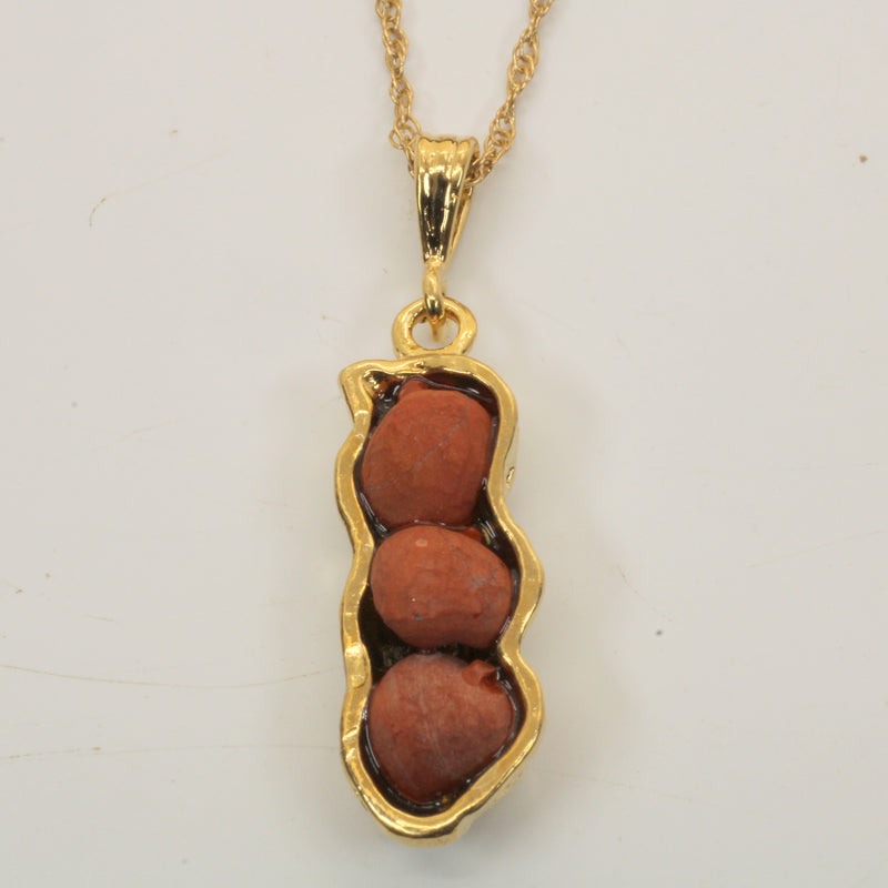 Gold Red Jasper Peanut Necklace with three peanuts 14kt Gold Vermeil