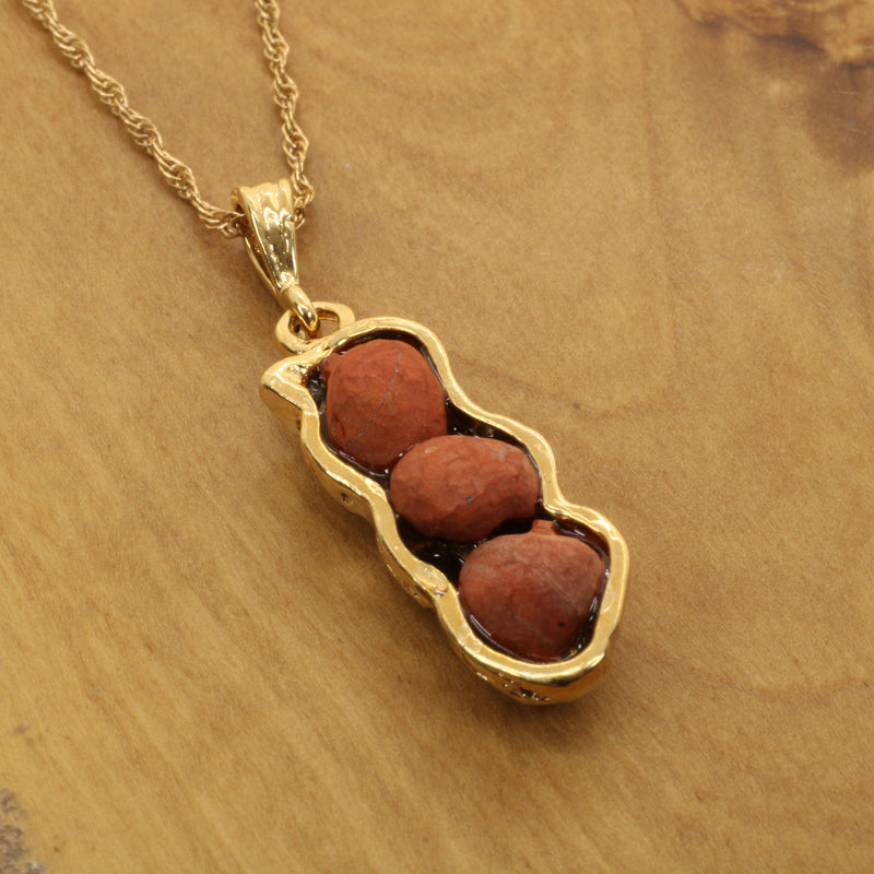 Gold Red Jasper Peanut Necklace with three peanuts 14kt Gold Vermeil