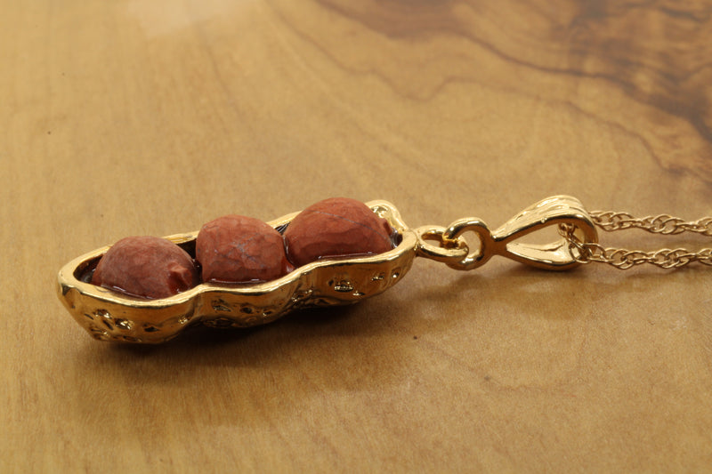 Gold Red Jasper Peanut Necklace with three peanuts 14kt Gold Vermeil