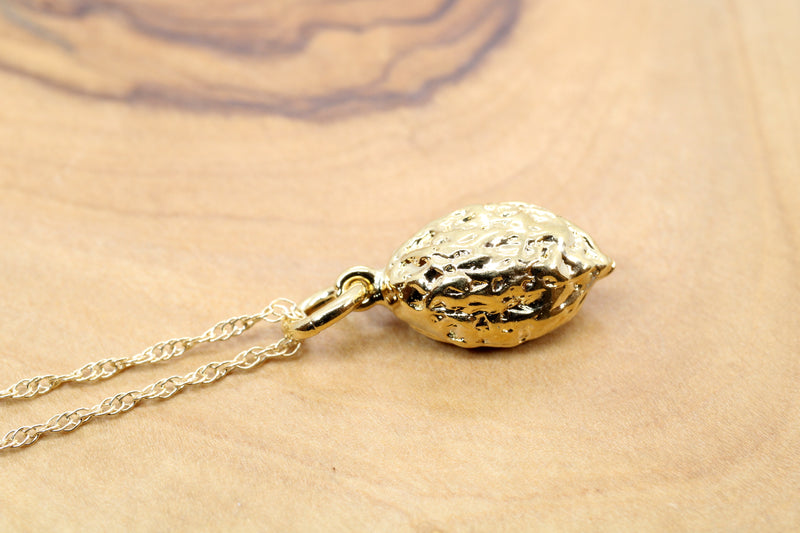 Gold Walnut Necklace or Charm with 14kt gold vermeil Walnut for her