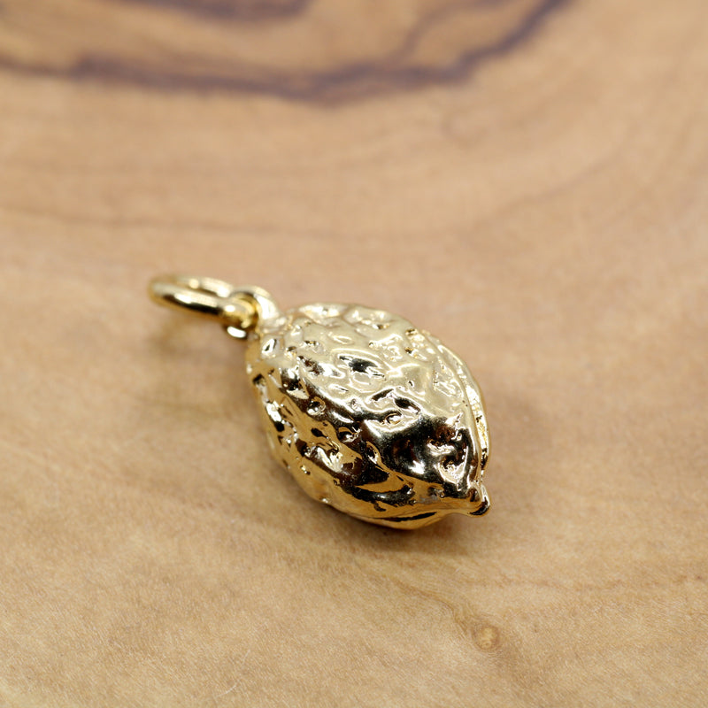 Gold Walnut Necklace or Charm with 14kt gold vermeil Walnut for her