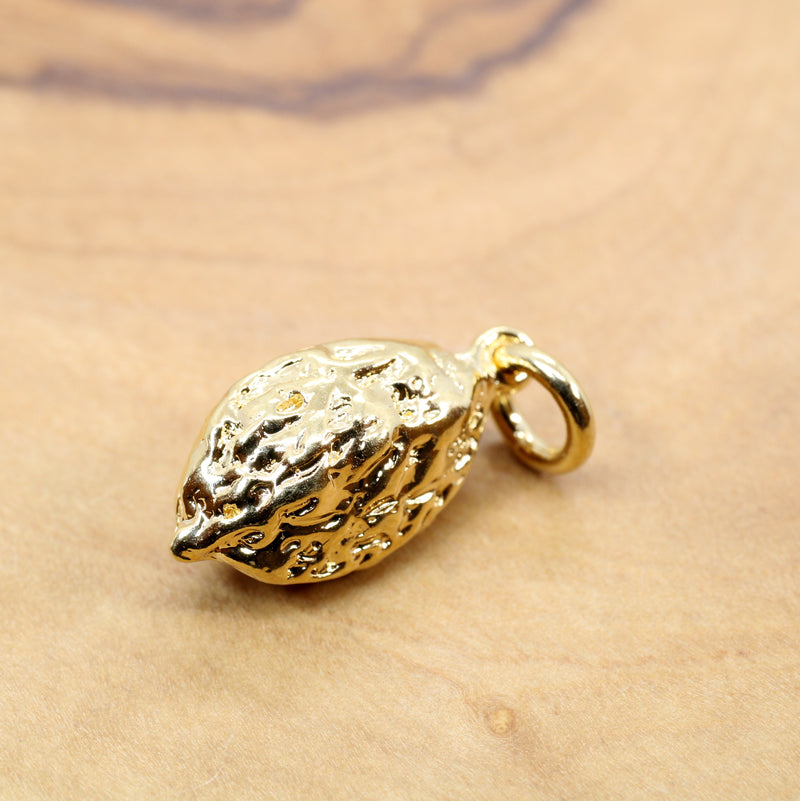 Gold Walnut Necklace or Charm with 14kt gold vermeil Walnut for her