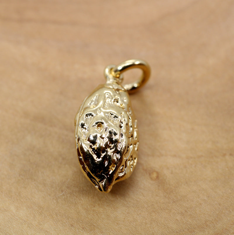 Gold Walnut Necklace or Charm with 14kt gold vermeil Walnut for her