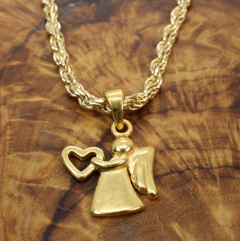Gold Angel with Heart Necklace for him or her made in gold vermeil