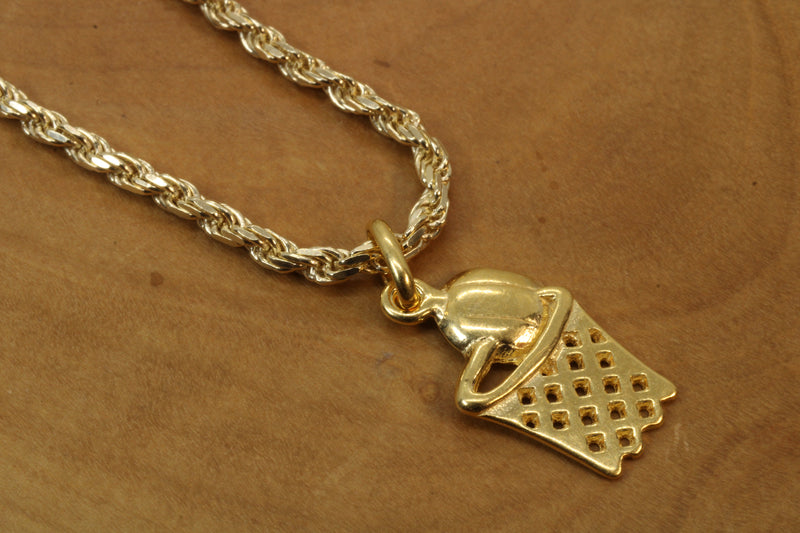Gold Basketball in Hoop Necklace made in 14kt gold Vermeil for him or her