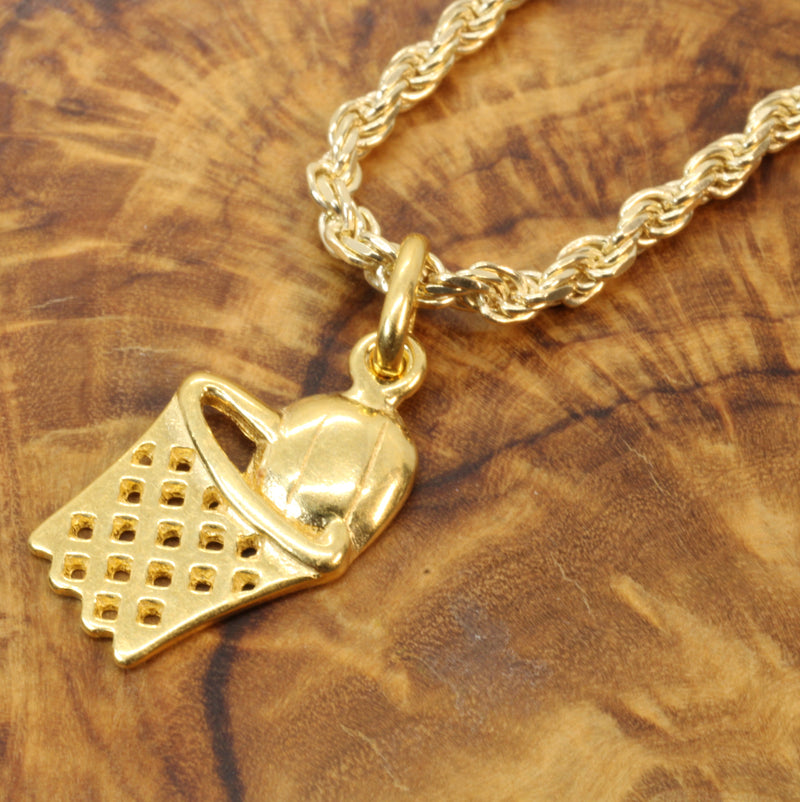 Gold Basketball in Hoop Necklace made in 14kt gold Vermeil for him or her