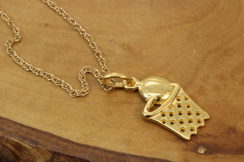 Gold Basketball in Hoop Necklace made in 14kt gold Vermeil for him or her