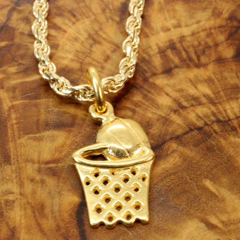 Gold Basketball in Hoop Necklace made in 14kt gold Vermeil for him or her