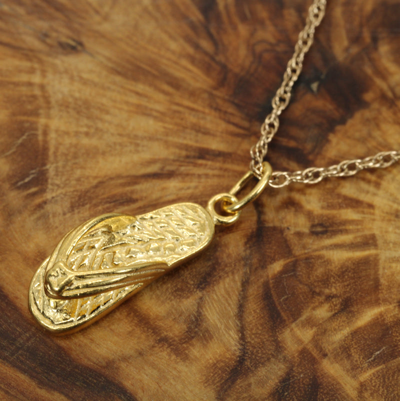 Gold Flip Flop Beach Sandal Necklace for her made in 14kt gold vermeil