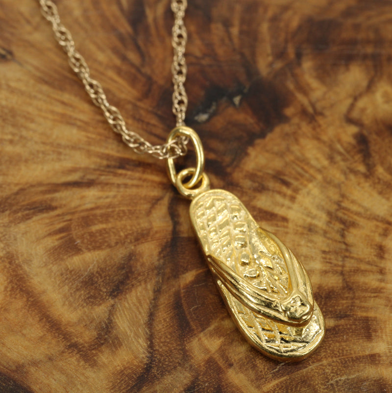 Gold Flip Flop Beach Sandal Necklace for her made in 14kt gold vermeil