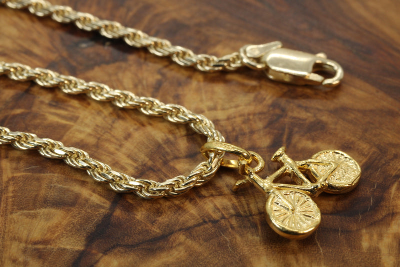 Gold Bicycle Necklace for him or her made in 14kt gold vermeil