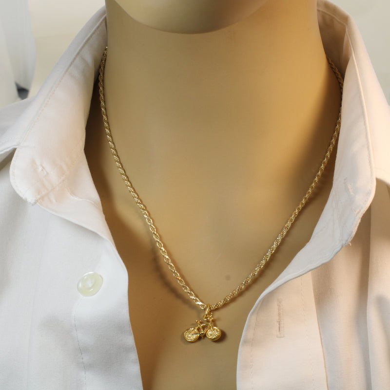 Gold Bicycle Necklace for him or her made in 14kt gold vermeil